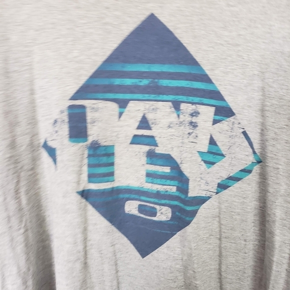 Oakley Men's Large Regular Fit Grey Short Sleeve T-shirt Blue Graphic Tee - Picture 3 of 4